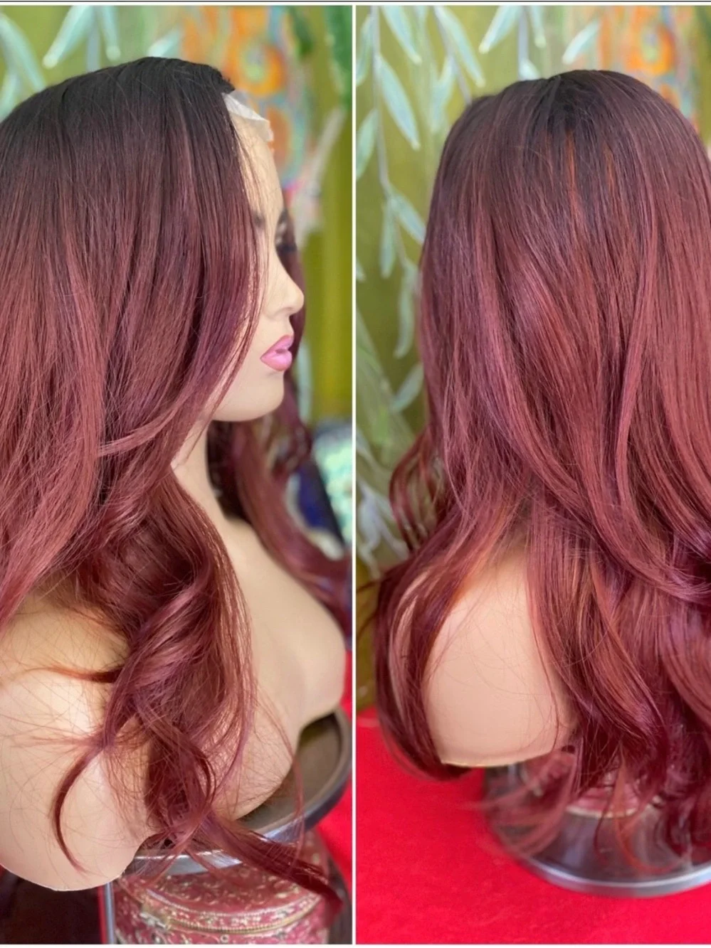 CLEARANCE Burgundy mixed amber Long Wavy Lace Front Wig